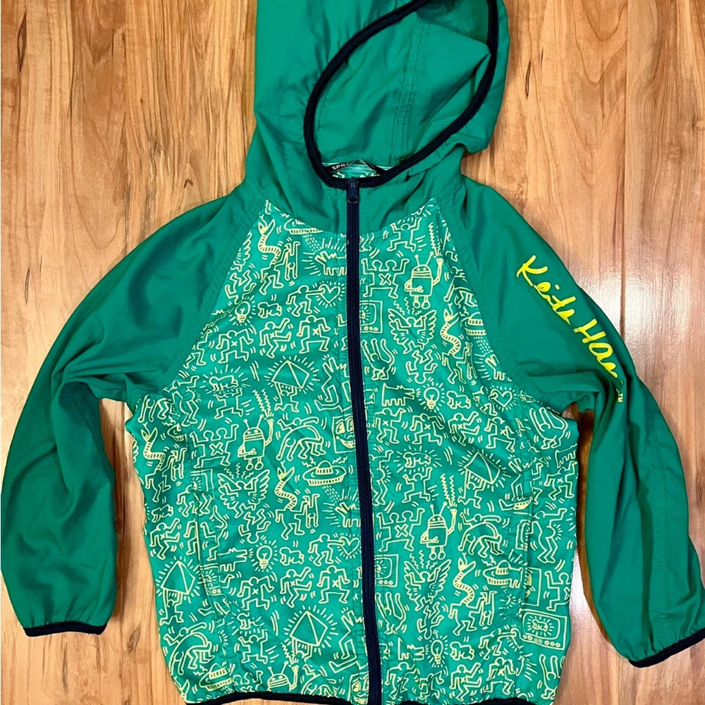Green Hooded Jacket with Graphic Print
